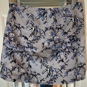 LOFT Floral Pencil Skirt in Gray with Blue and Black Accents